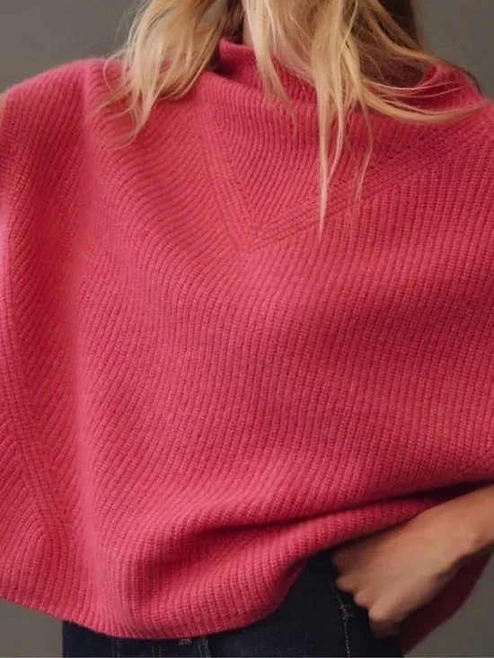 Anthropologie Ezra Short-Sleeve Sweater Tee in Bright Pink 100% cashmere - Picture 2 of 9